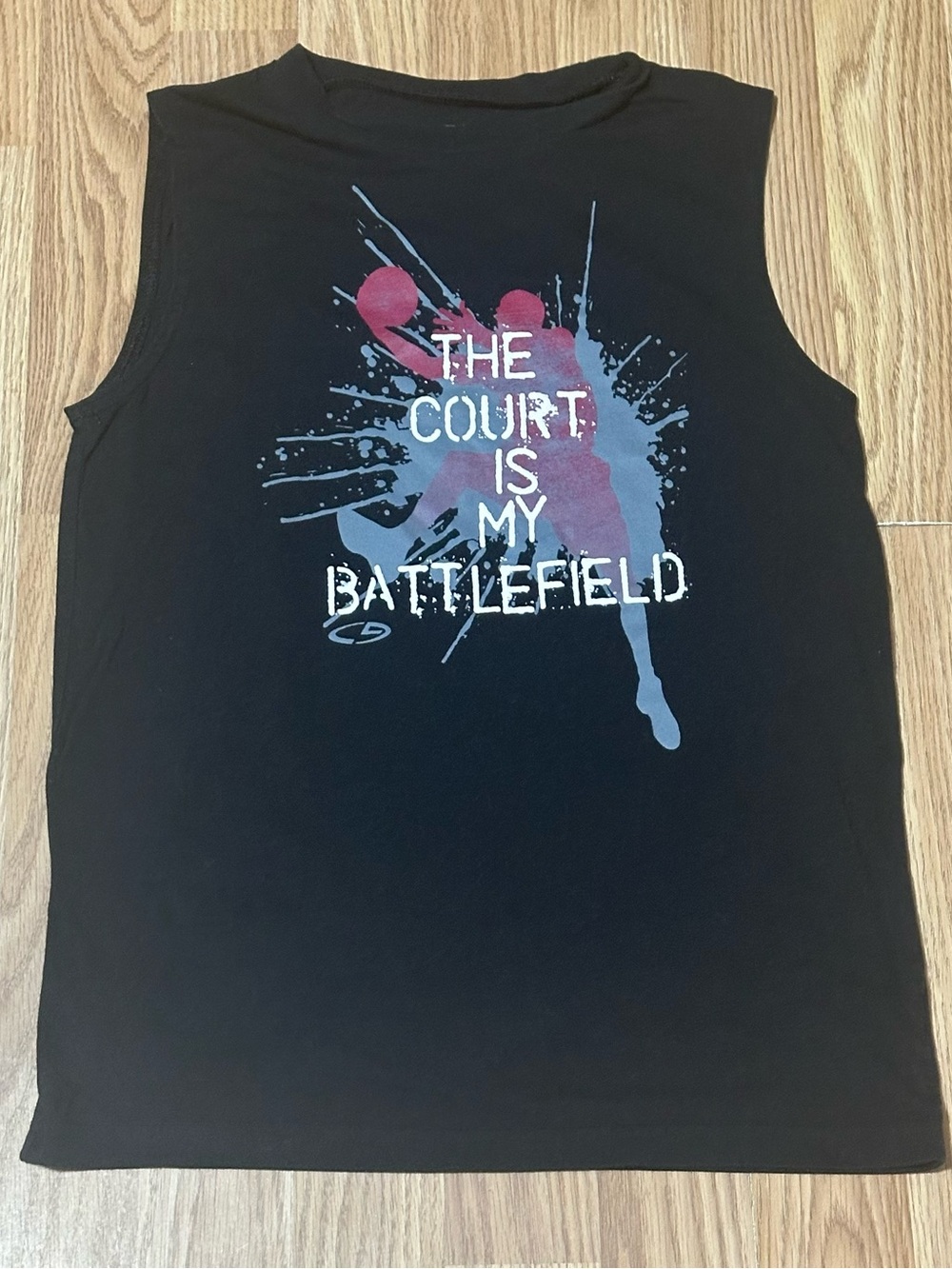 Champion Black Sleeveless Tee w/“The Court is my Battlefield” Logo -Youth Medium